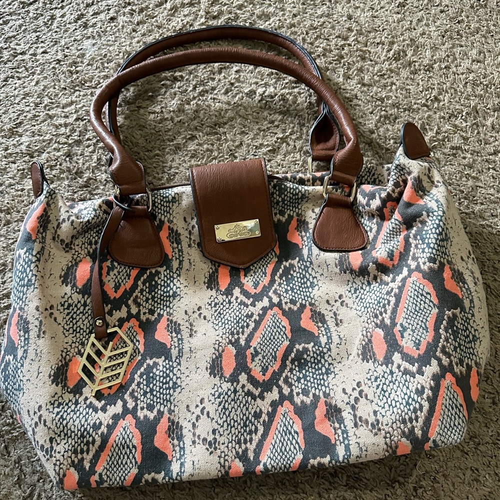 Call It Spring Chic canvas  Snakeskin Shoulder Bag